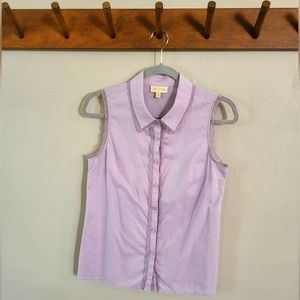 Modcloth Sleeveless Button-Down Blouse with Collar | Lilac Purple with Lace Trim